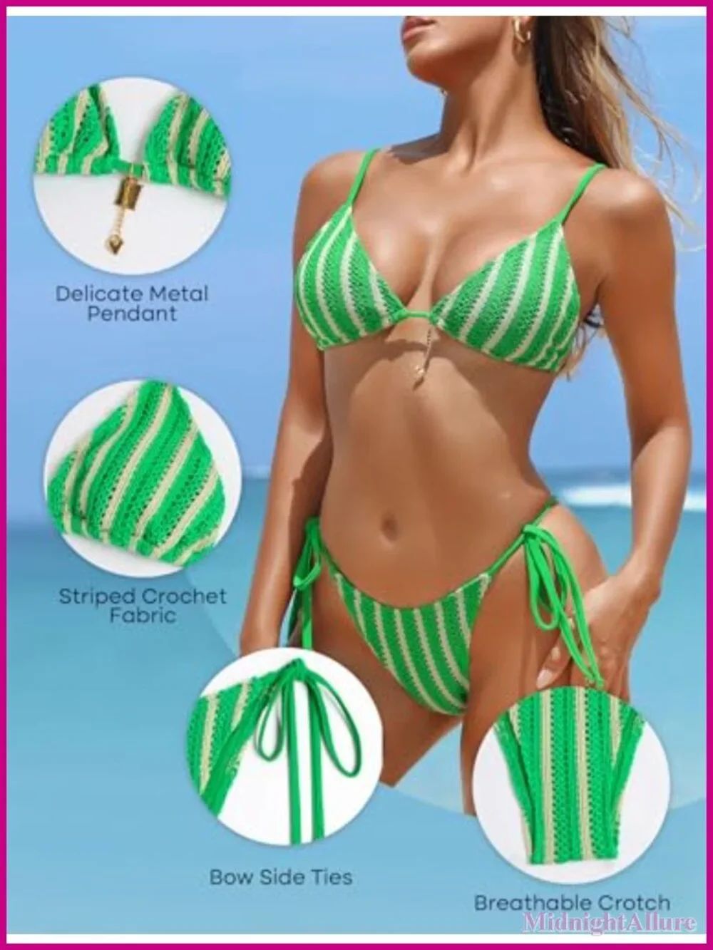 Crochet Bikini Set Two Piece Boho Swimsuit with Adjustable Straps